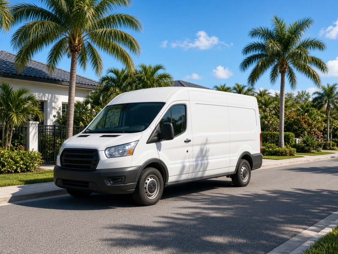 Mobile locksmith service van in a Florida neighborhood